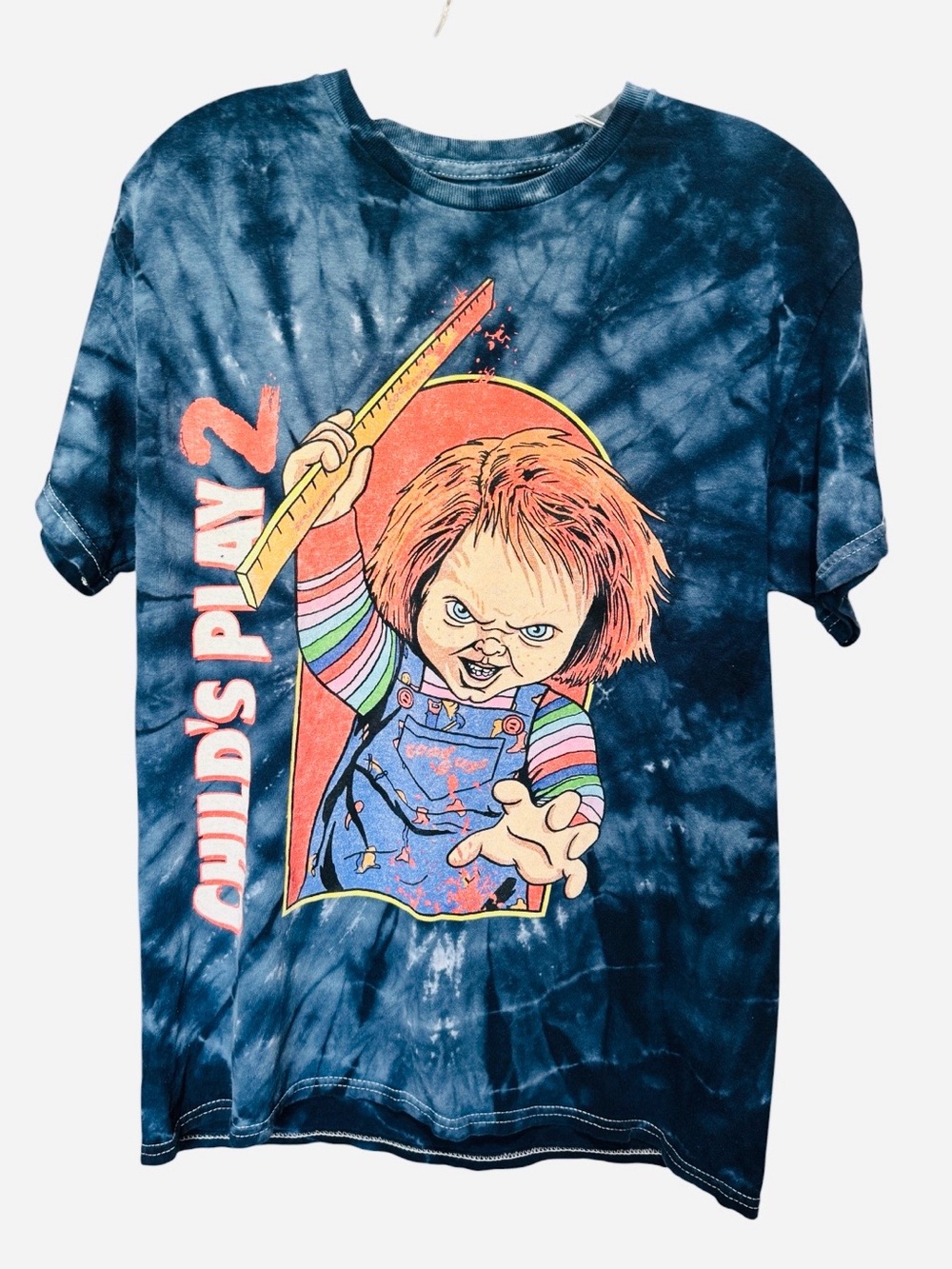 Chucky Graphic Child’s Play 2 Tee - Navy Tie-Dye Medium